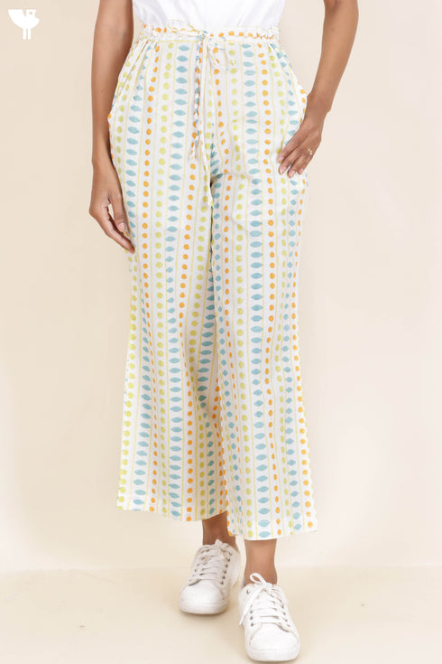 Cambric Cotton Palazzo Pants With Multicolored Block Print